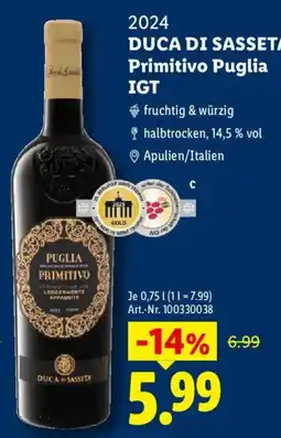Lidl DUCA DI SASSETA Primitivo Puglia Angebot
