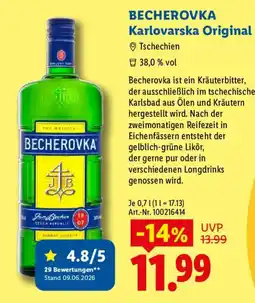 Lidl Becherovka Karlovarska Original Angebot