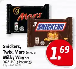 Nah & Frisch Snickers, Twix, Mars 3er oder Milky Way Angebot
