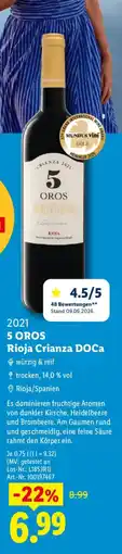 Lidl 5 OROS Rioja Crianza DOCa Angebot