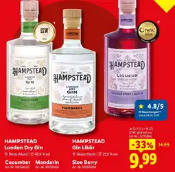 Lidl HAMPSTEAD London Dry Gin oder HAMPSTEAD Gin Likör Angebot