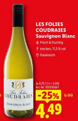 Lidl Les Folies Coudraies Sauvignon Blanc Angebot