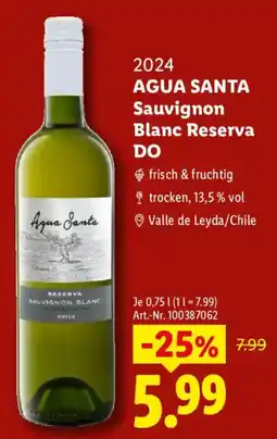 Lidl AGUA SANTA Sauvignon Blanc Reserva Angebot