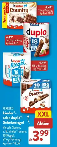 Aldi Süd FERRERO kinder oder duplo Schokoriegel Angebot