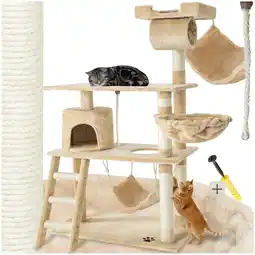 Netto Marken-Discount tectake Kratzbaum, 141 cm, mit Katzenhaus, inklusive Treppe, Spielkordel und Kippschutz Angebot