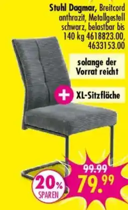Möbel Boss Stuhl Dagmar, Breitcord anthrazit, Metallgestell schwarz Angebot