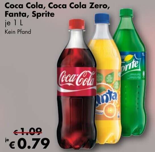Coca Cola, Coca Cola Zero, Fanta, Sprite je 1 L Kein Pfand Angebot bei