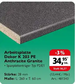 Holz Possling Arbeitsplatte Dekor K 203 PE Anthracite Granite Angebot