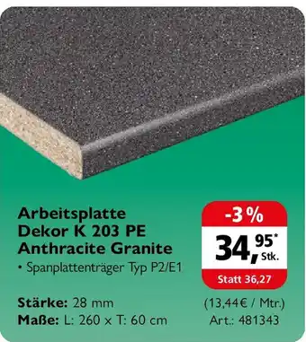 Arbeitsplatte Dekor K 203 PE Anthracite Granite