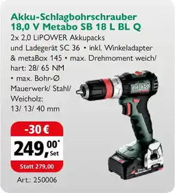 Holz Possling Akku-Schlagbohrschrauber 18,0 V Metabo SB 18 L BL Q Angebot