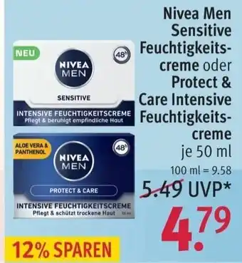 Rossmann Nivea Men Sensitive Feuchtigkeitscreme oder Protect & Care Intensive Feuchtigkeitscreme 50ml Angebot