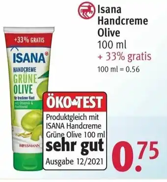 Rossmann Isana Handcreme Olive 100ml + 33% gratis Angebot