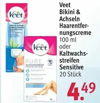 Rossmann Veet Bikini & Achseln Haarentfernungscreme 100ml oder Kaltwachsstreifen Sensitive 20 Stück Angebot