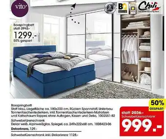 Möbel Martin Vito Boxpringbett Stoff Blau Angebot