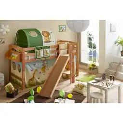 Netto Marken-Discount TiCAA Hochbett mit Rutsche Podestbett Tino Buche Natur Motiv, teilbar mit Farbauswahl Angebot