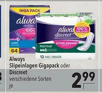 CITTI Markt Always Slipeinlagen Gigapack Oder Discreet Angebot