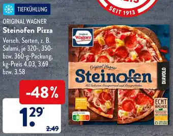 Aldi Süd Original Wagner Steinofen Pizza z. b. Salami, je 320-, 350- bzw. 360-g-Packung Angebot