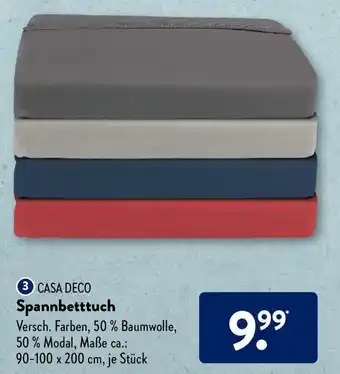 Aldi Süd Casa Deco Spannbetttuch Maße ca.: 90 - 100 x 200 cm Angebot