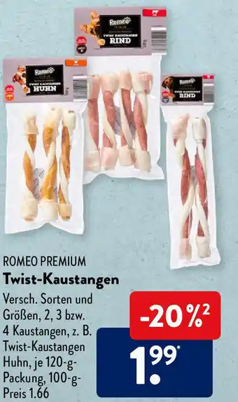 Aldi Süd Romeo Premium Twist-Kaustangen je 120-g-Packung Angebot