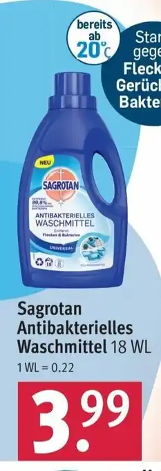 Rossmann Sagrotan Antibakterielles Waschmittel 18 WL Angebot