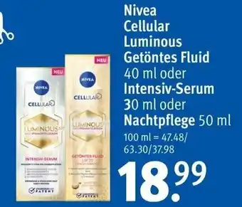 Rossmann Nivea Cellular Luminous Getöntes Fluid 40ml oder Intensiv Serum 30ml oder Nachtpflege 50ml Angebot