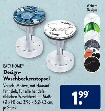 Aldi Süd Easy Home Design-Waschbeckenstöpsel 3,98 x 6,2-7,2 cm Angebot