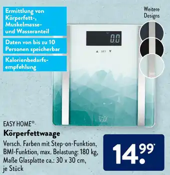 Aldi Süd Easy Home Körperfettwaage 30x30cm Angebot