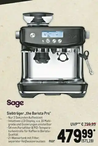 METRO Sage siebträger „the barista pro“ Angebot