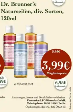 LPG Biomarkt Dr. Bronner's Naturseifen Angebot
