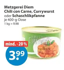 V Markt Metzgerei diem chili con carne, currywurst oder schaschlikpfanne Angebot