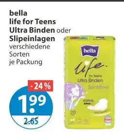 V Markt Bella life for teens ultra binden oder slipeinlagen Angebot