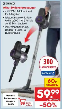 Netto Marken-Discount Cleanmaxx akku-zyklonstaubsauger Angebot