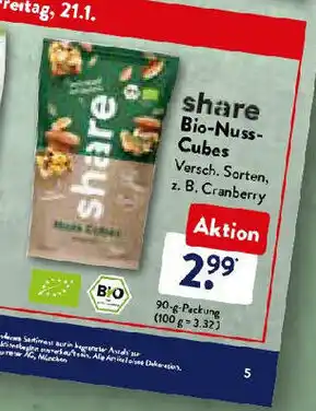 Aldi Süd share Bio-Nuss-Cubes 90g Packung Angebot