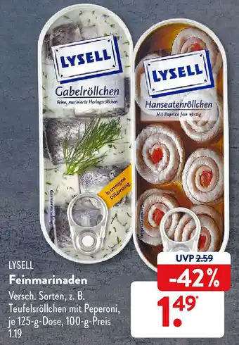 Aldi Süd Lysell Feínmarinaden 125g Dose Angebot