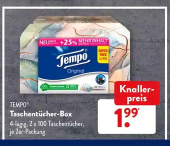 Aldi Süd Tempo Taschentücher-Box 2x100 Taschentücher, je 2er-Packung Angebot