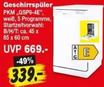 Repo Markt Geschirrspüler PKM „GSP9-4E“ Angebot