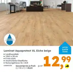 Globus Baumarkt Laminat Aquaprotect XL Eiche beige Angebot