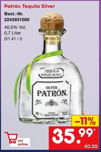 Netto Marken-Discount Patrón Tequila Silver 0,7L Angebot