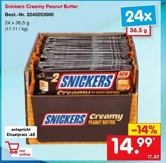 Netto Marken-Discount Snickers Creamy Peanut Butter 24x36,5g Angebot