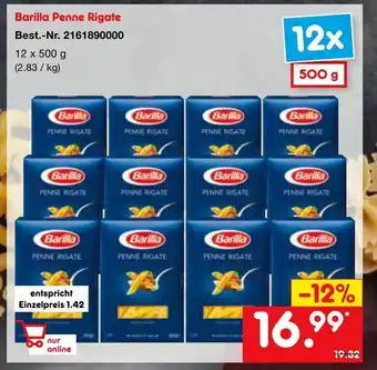 Netto Marken-Discount Barilla Penne Rigate 12x500g Angebot