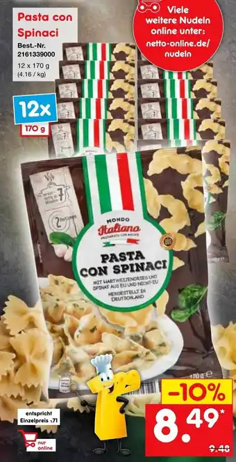 Netto Marken-Discount Pasta con Spinaci 12x170g Angebot