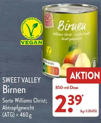 Aldi Nord Sweet Valley Birnen 850ml Dose Angebot