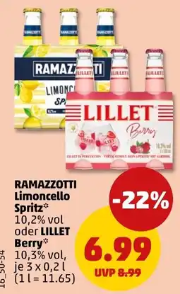 PENNY RAMAZZOTTI Limoncello Spritz oder LILLET Berry Angebot
