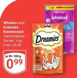 Globus Whiskas oder Dreamies Katzensnack Angebot