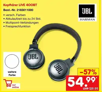 Netto Marken-Discount JBL Kopfhörer Live 400BT Angebot