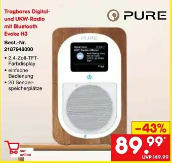 Netto Marken-Discount Pure Tragbares Digital und UKW Radio mit Bluetooth Evoke H3 Angebot