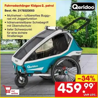 Netto Marken-Discount Qeridoo Fahrradanhänger Kidgoo 2, petrol Angebot