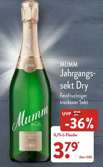 Aldi Nord Mumm Jahrgangssekt Dry 0,75L Angebot