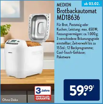 Aldi Nord Medion Brotbackautomat MD18636 Angebot