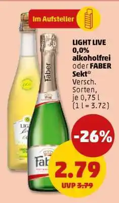 PENNY LIGHT LIVE 0,0% alkoholfrei* oder FABER Sekt Angebot